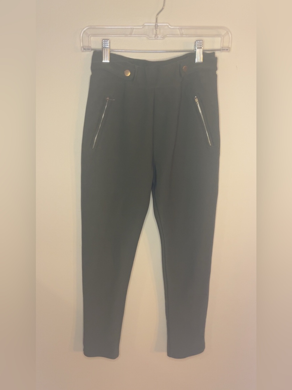 Women's Dark Green Smart Casual Zip-Pocket Pants